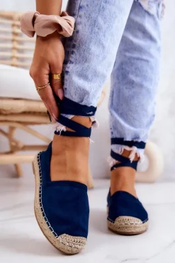Wiązane Zamszowe Espadryle Granatowe Ismanne