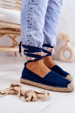 Wiązane Zamszowe Espadryle Granatowe Ismanne