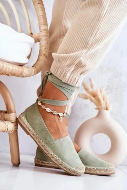 Wiązane Zamszowe Espadryle Zielone Ismanne