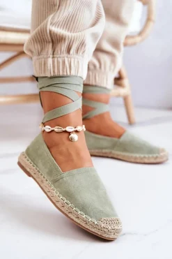 Wiązane Zamszowe Espadryle Zielone Ismanne