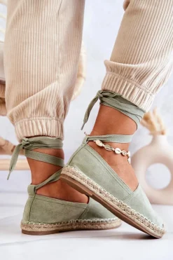Wiązane Zamszowe Espadryle Zielone Ismanne