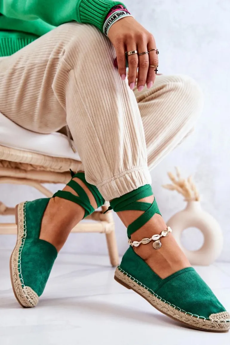 Wiązane Zamszowe Espadryle Ciemnozielone Ismanne
