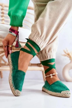 Wiązane Zamszowe Espadryle Ciemnozielone Ismanne