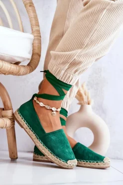 Wiązane Zamszowe Espadryle Ciemnozielone Ismanne