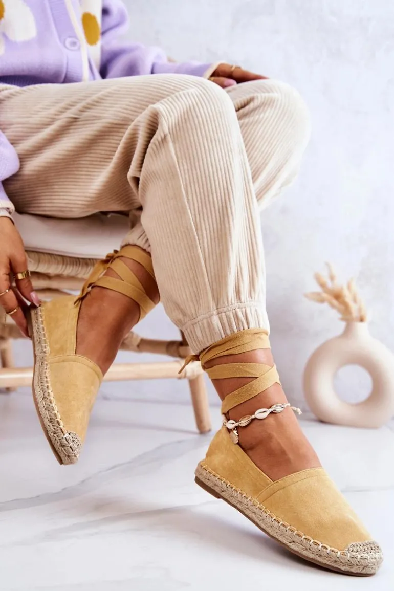 Wiązane Zamszowe Espadryle Żółte Ismanne