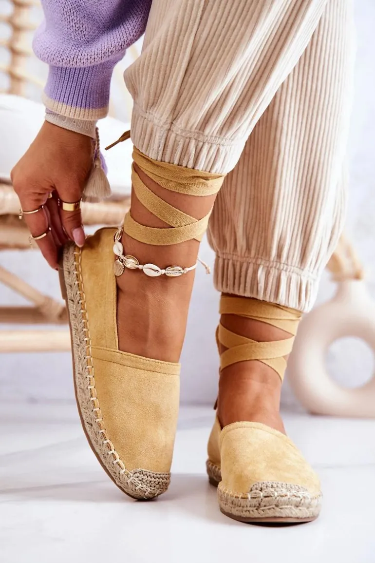 Wiązane Zamszowe Espadryle Żółte Ismanne