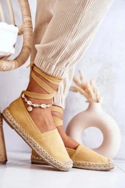 Wiązane Zamszowe Espadryle Żółte Ismanne