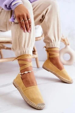 Wiązane Zamszowe Espadryle Żółte Ismanne