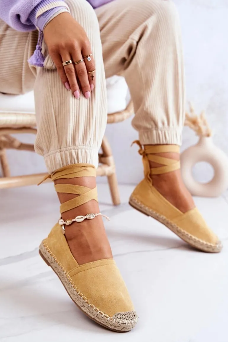 Wiązane Zamszowe Espadryle Żółte Ismanne