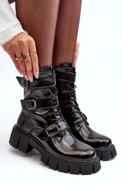 Workery Botki Damskie Lakierowane Czarne S.Barski MR870-61