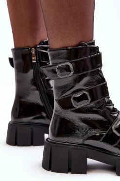 Workery Botki Damskie Lakierowane Czarne S.Barski MR870-61