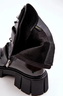 Workery Botki Damskie Lakierowane Czarne S.Barski MR870-61