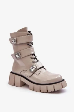 Workery Botki Damskie Lakierowane Jasnoszare S.Barski MR870-61