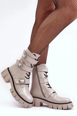 Workery Botki Damskie Lakierowane Jasnoszare S.Barski MR870-61