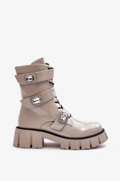 Workery Botki Damskie Lakierowane Jasnoszare S.Barski MR870-61