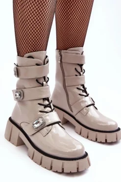 Workery Botki Damskie Lakierowane Jasnoszare S.Barski MR870-61