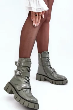 Workery Botki Damskie Lakierowane Zielone S.Barski MR870-61