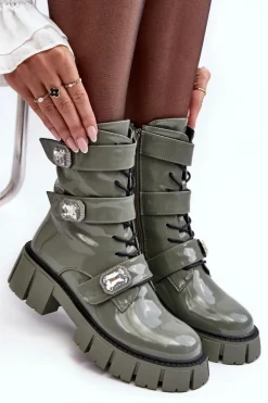 Workery Botki Damskie Lakierowane Zielone S.Barski MR870-61