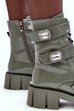 Workery Botki Damskie Lakierowane Zielone S.Barski MR870-61