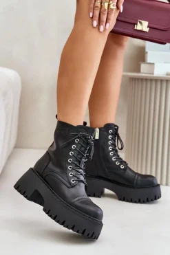 Workery Botki Damskie Ocieplane Ze Skóry Naturalnej Goe OO2N4123