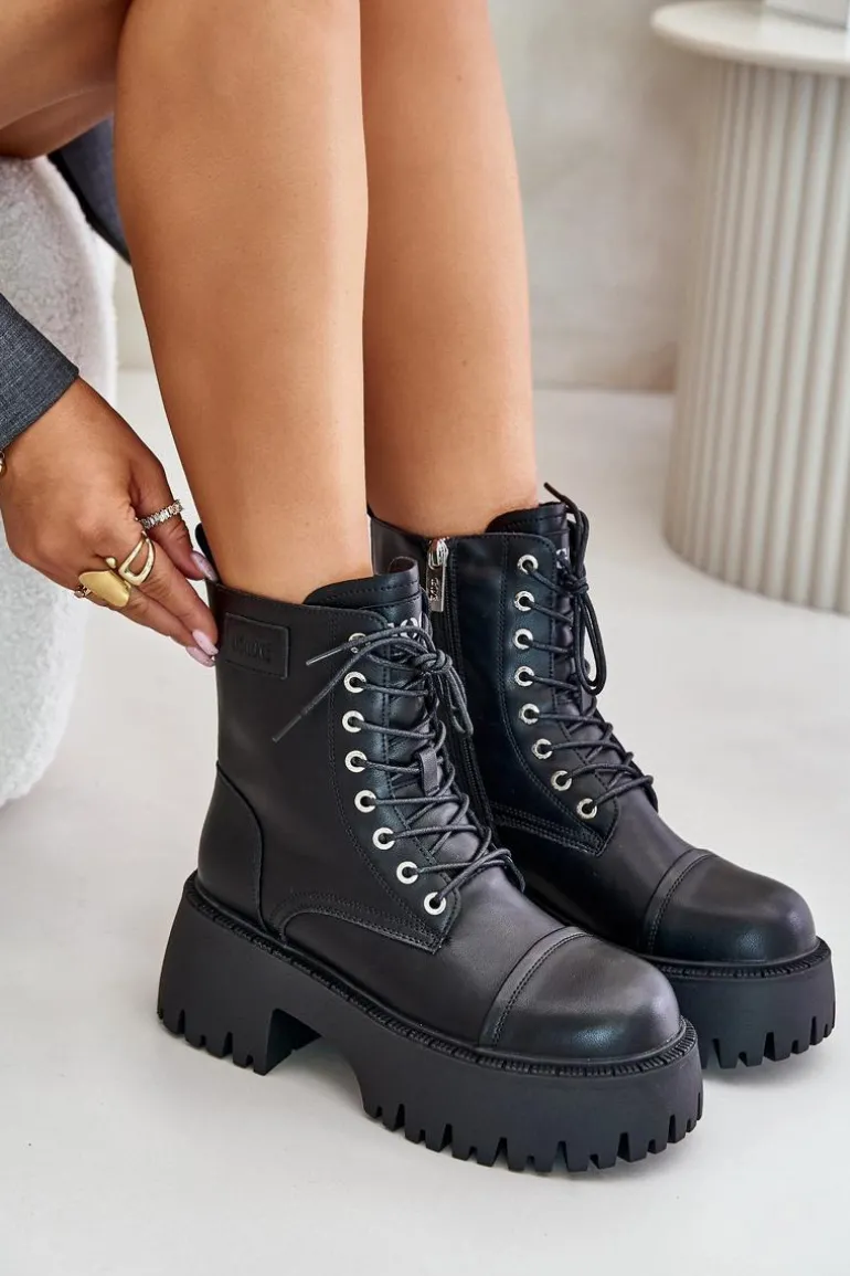 Workery Botki Damskie Ocieplane Ze Skóry Naturalnej Goe OO2N4123