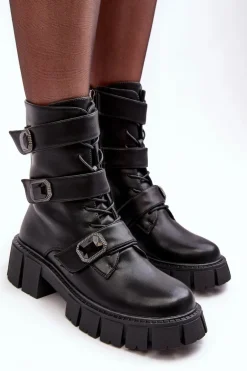 Workery Botki Damskie Skórzane Czarne S.Barski MR870-62