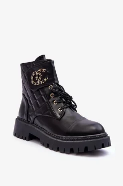 Workery Botki Damskie Z Ozdobą Czarne Toye