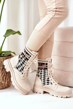 Workery Z Elastycznej Tkaniny Beżowe Love Story