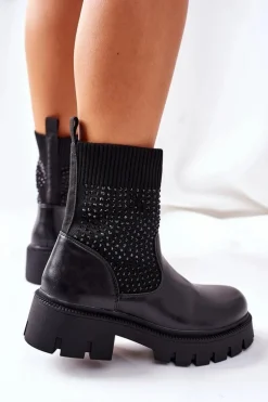 Workery Z Elastycznej Tkaniny Z Cyrkoniami Czarne XOXO