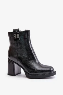 Wężowe Botki Damskie Na Słupku Skóra Naturalna Czarne Vinceza 66670