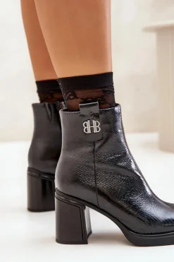 Wężowe Botki Damskie Na Słupku Skóra Naturalna Czarne Vinceza 66670