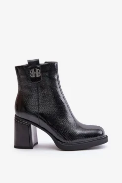 Wężowe Botki Damskie Na Słupku Skóra Naturalna Czarne Vinceza 66670