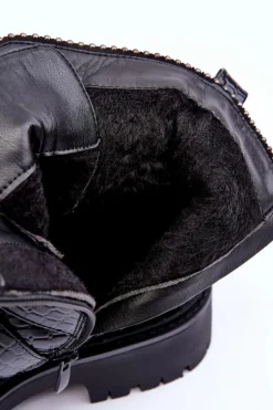 Wężowe Botki Damskie Z Paskami Czarne Leora