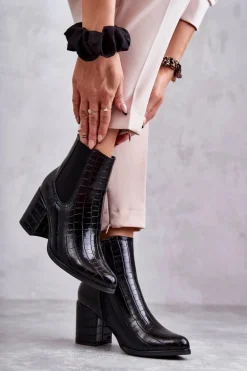 Wężowe Skórzane Botki La.Fi 260038B-XC Czarne
