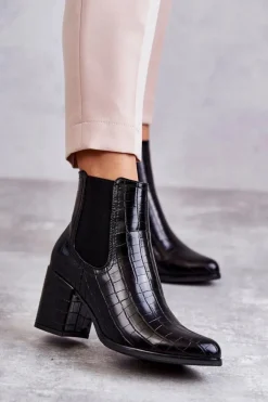 Wężowe Skórzane Botki La.Fi 260038B-XC Czarne