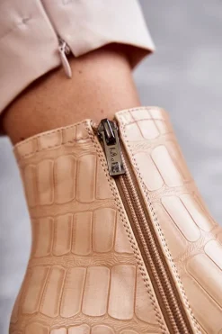 Wężowe Skórzane Botki La.Fi 260038BE-XC Beżowe