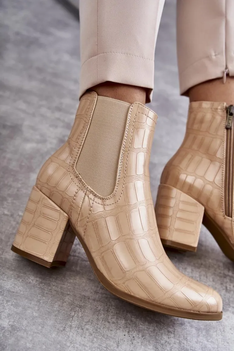 Wężowe Skórzane Botki La.Fi 260038BE-XC Beżowe