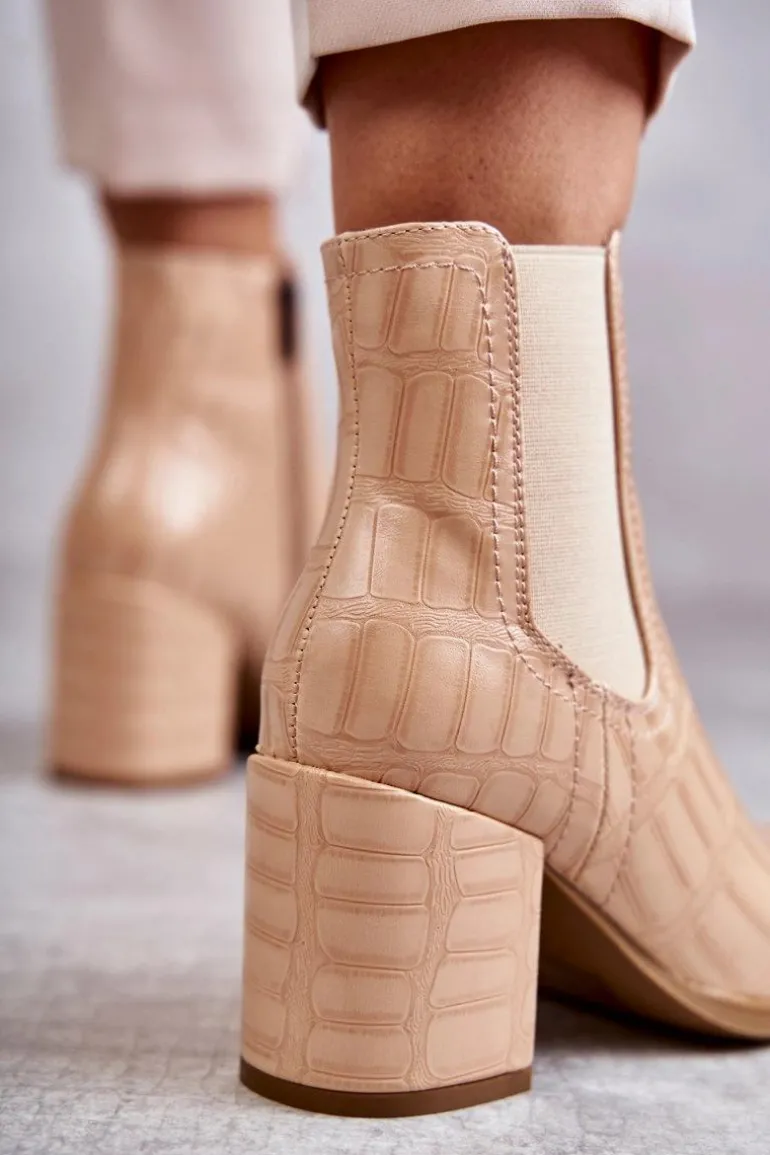 Wężowe Skórzane Botki La.Fi 260038BE-XC Beżowe