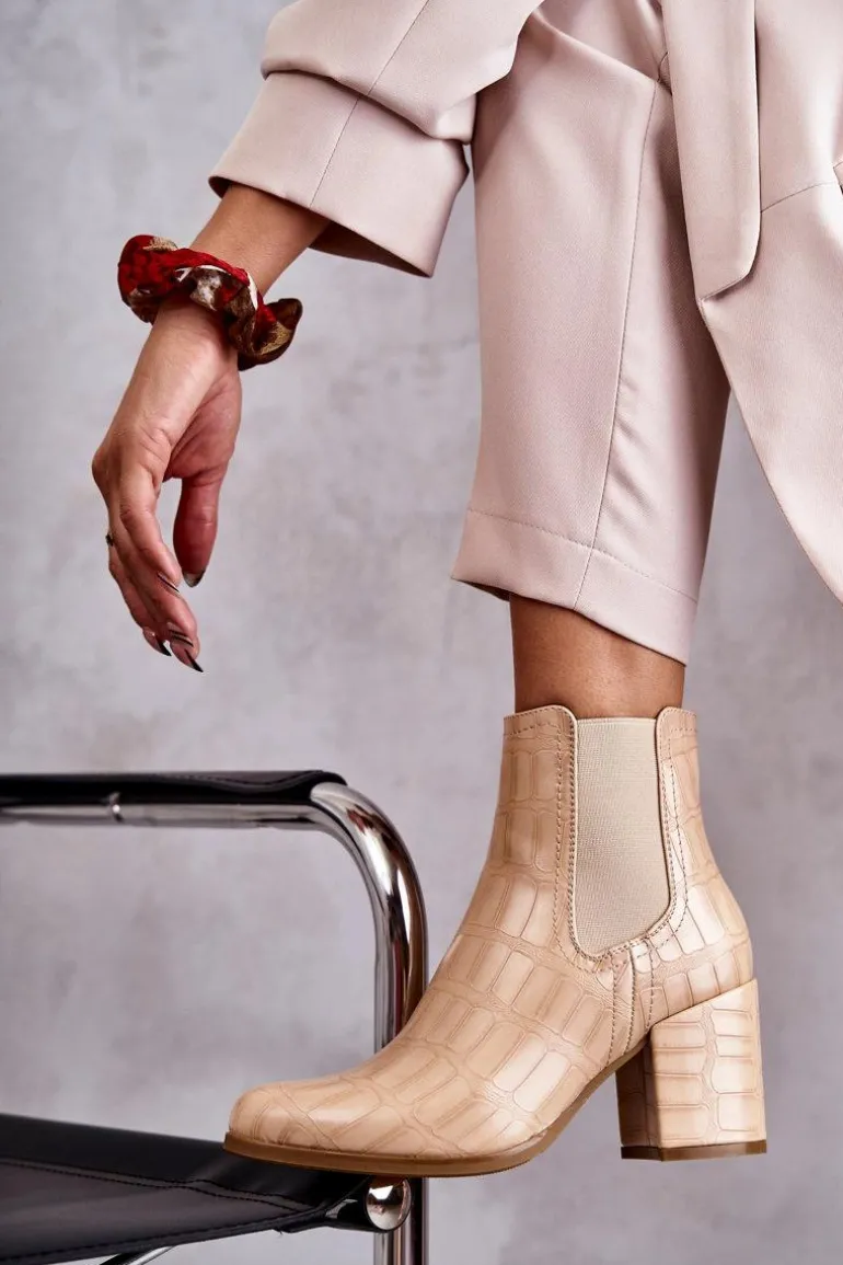 Wężowe Skórzane Botki La.Fi 260038BE-XC Beżowe