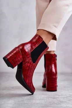 Wężowe Skórzane Botki La.Fi 260038R-XC Czerwone