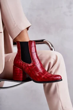 Wężowe Skórzane Botki La.Fi 260038R-XC Czerwone