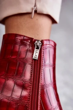 Wężowe Skórzane Botki La.Fi 260038R-XC Czerwone
