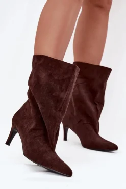 Wsuwane Botki Damskie Na Szpilce Czekoladowe Solvienne