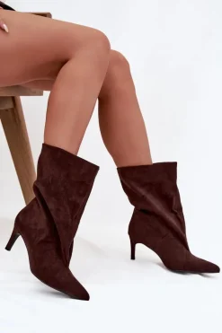 Wsuwane Botki Damskie Na Szpilce Czekoladowe Solvienne