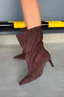 Wsuwane Botki Damskie Na Szpilce Czekoladowe Solvienne