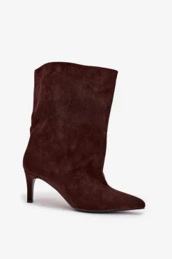 Wsuwane Botki Damskie Na Szpilce Czekoladowe Solvienne