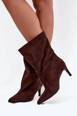 Wsuwane Botki Damskie Na Szpilce Czekoladowe Solvienne