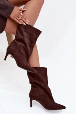 Wsuwane Botki Damskie Na Szpilce Czekoladowe Solvienne
