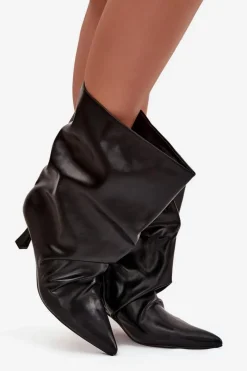 Wsuwane Botki Damskie Na Szpilce Z Marszczoną Cholewką Czarne Inarisse
