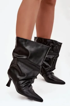 Wsuwane Botki Damskie Na Szpilce Z Marszczoną Cholewką Czarne Inarisse